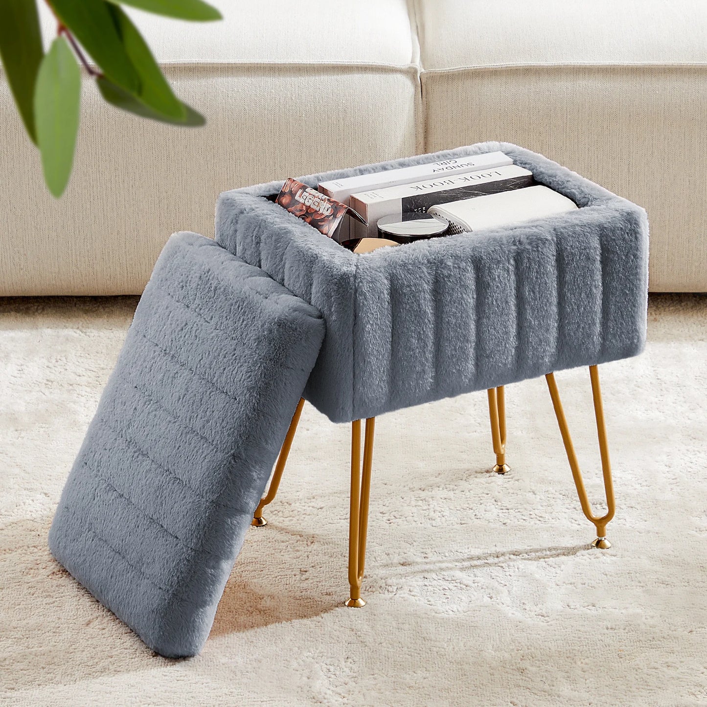 Faux Fur Hidden Storage Stool