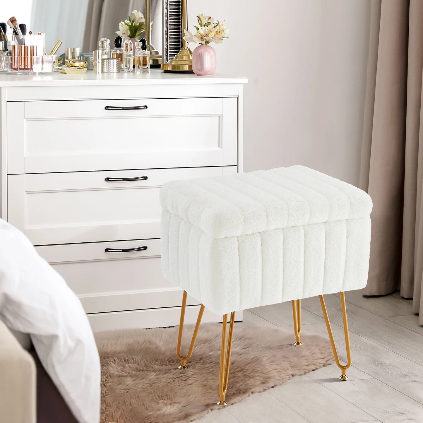 Faux Fur Hidden Storage Stool
