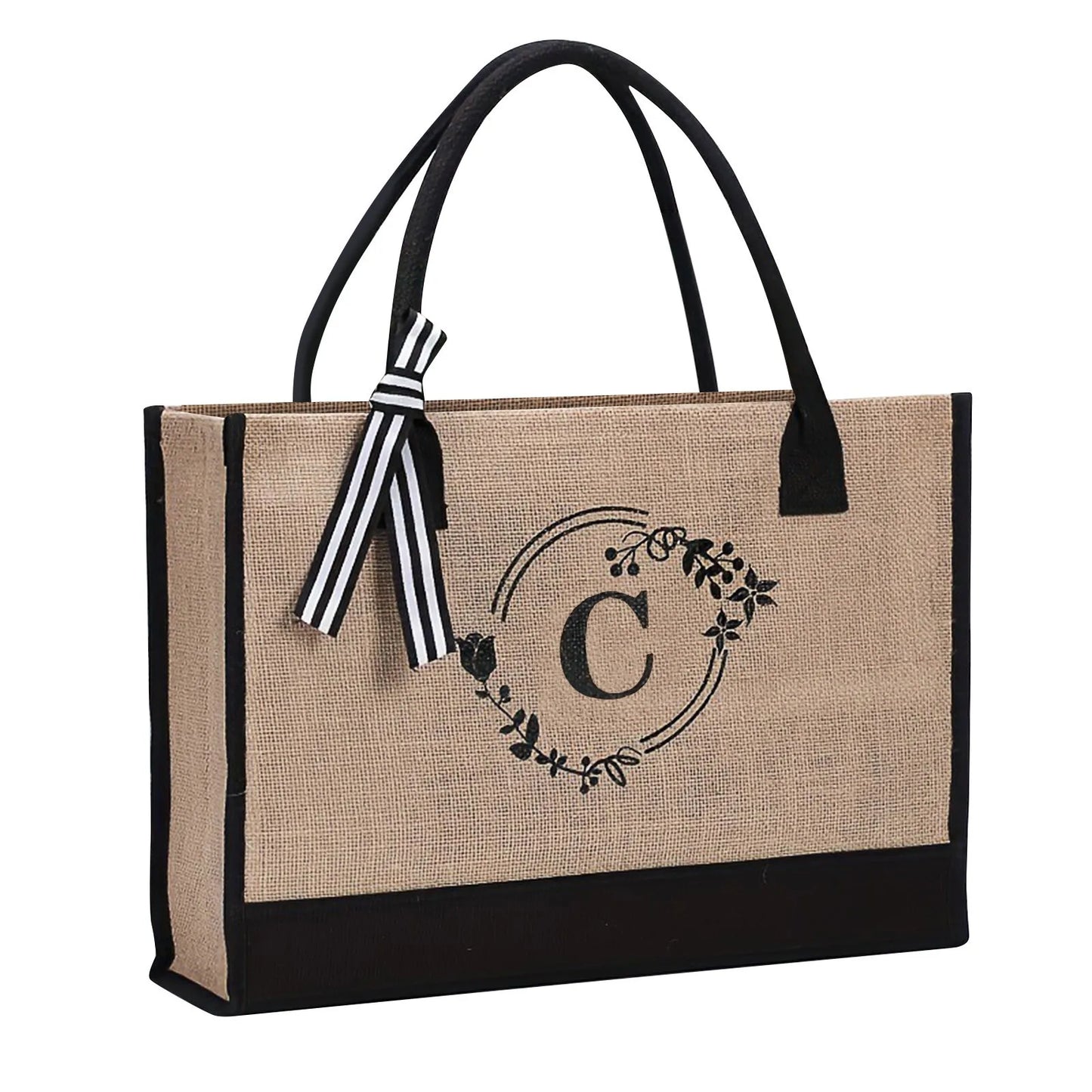 Jute/Canvas Initial Women's Shoulder Travel Bag