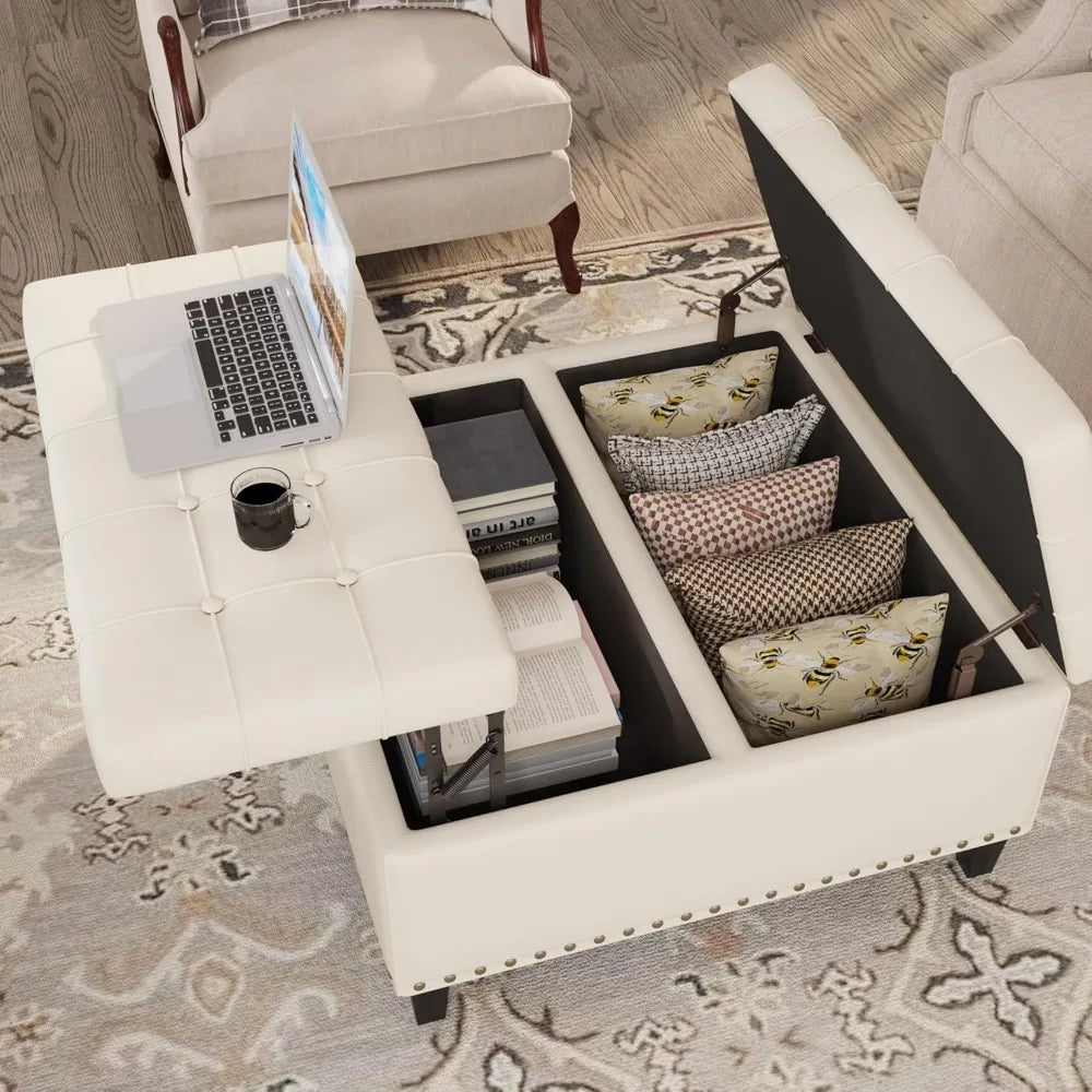 Tufted Square Ottoman Coffee Table with Storage