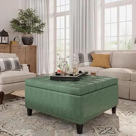 Tufted Square Ottoman Coffee Table with Storage
