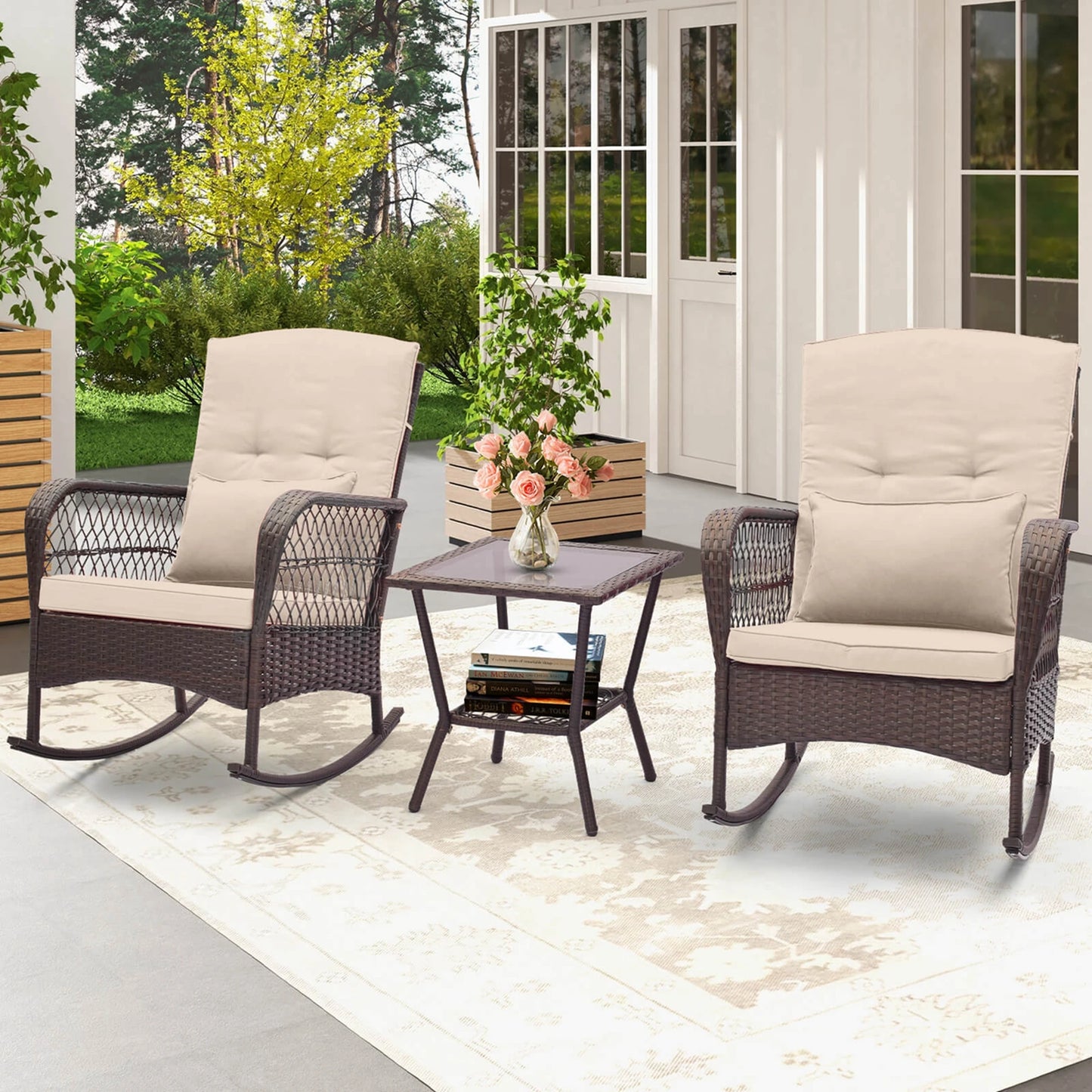 Patio Rocker Set with Double-Layer Table