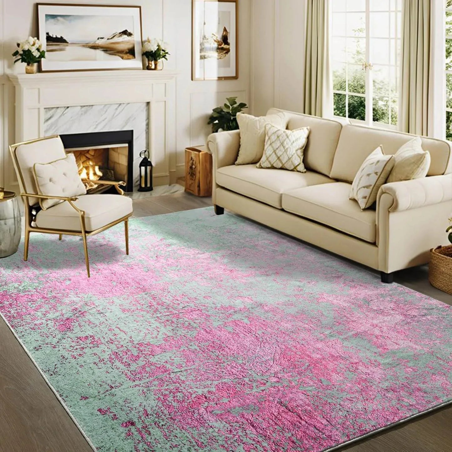 Modern Faux Cashmere Printed Area Rug, Washable