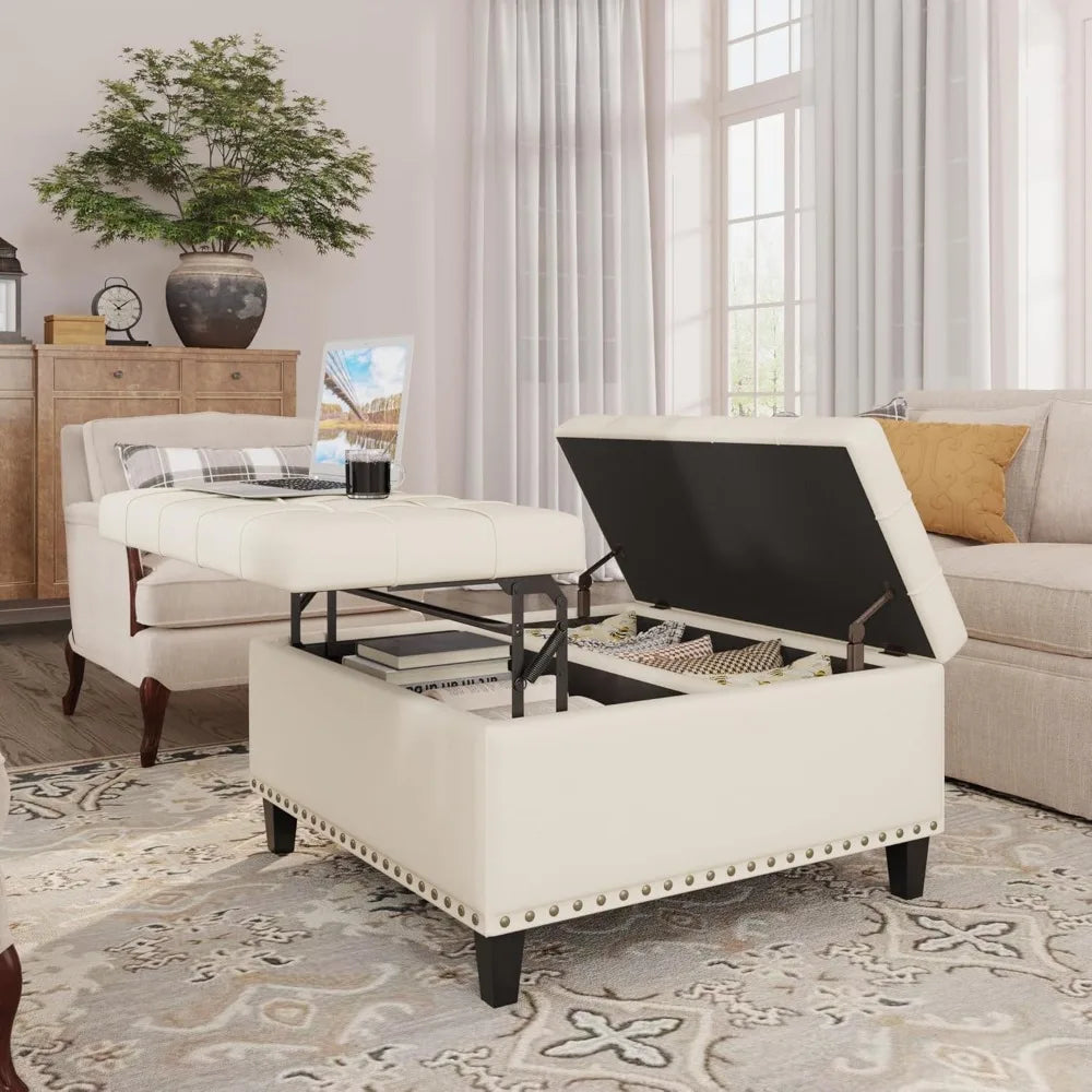 Tufted Square Ottoman Coffee Table with Storage