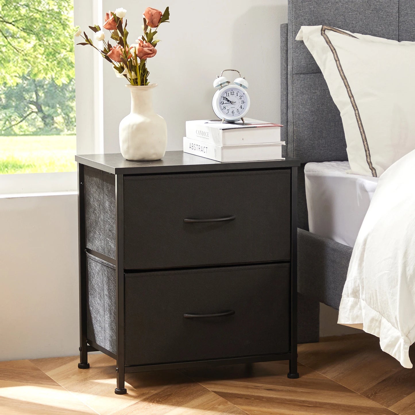 Nightstand with 2 fabric drawers