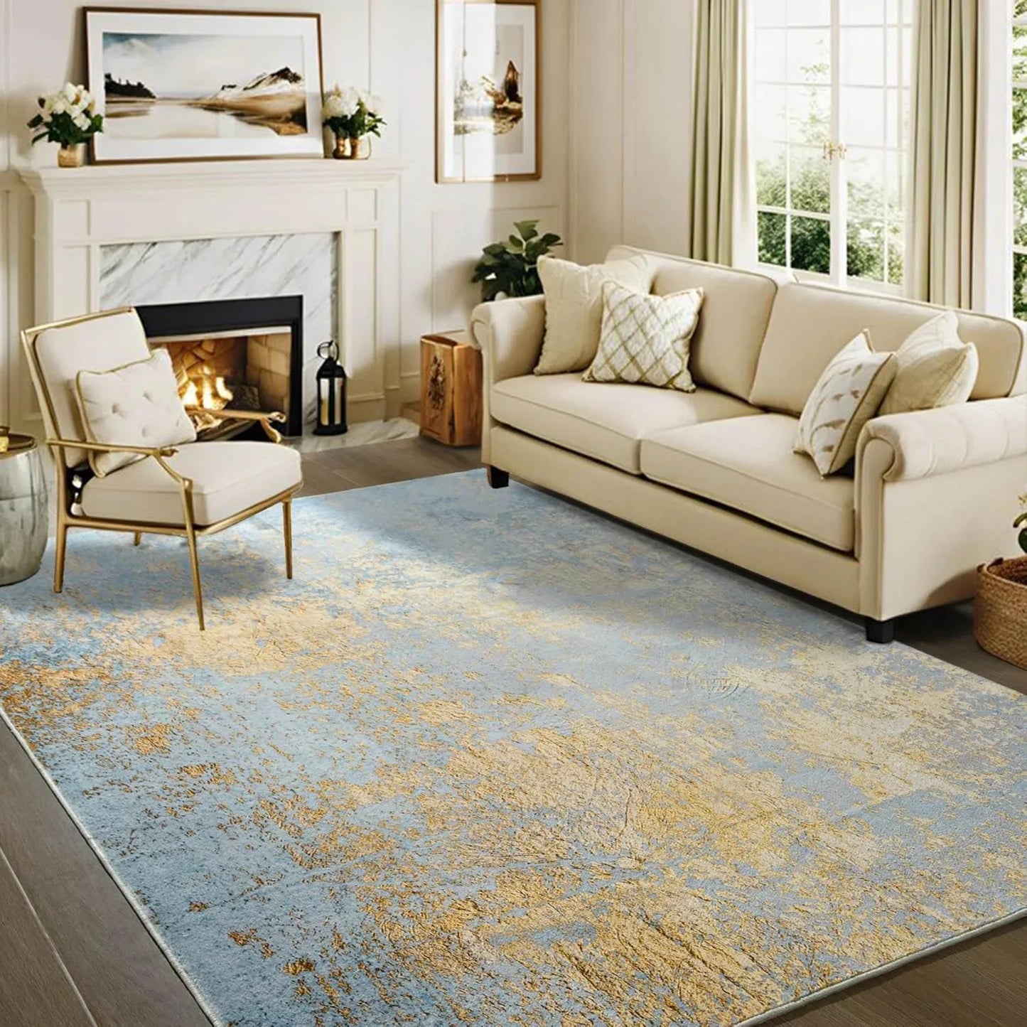 Modern Faux Cashmere Printed Area Rug, Washable