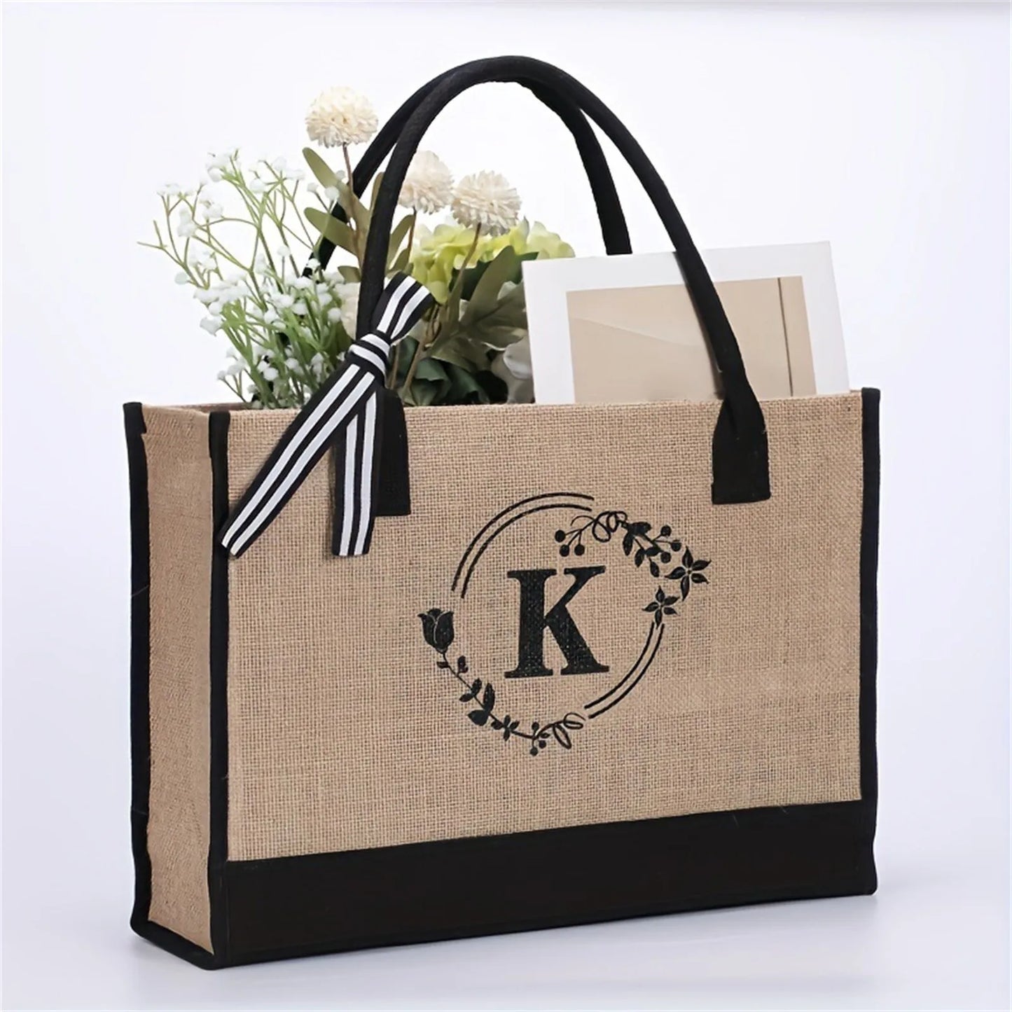 Jute/Canvas Initial Women's Shoulder Travel Bag