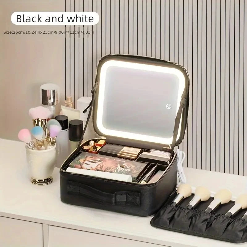 Travel Cosmetic Bag with Lighted Mirror