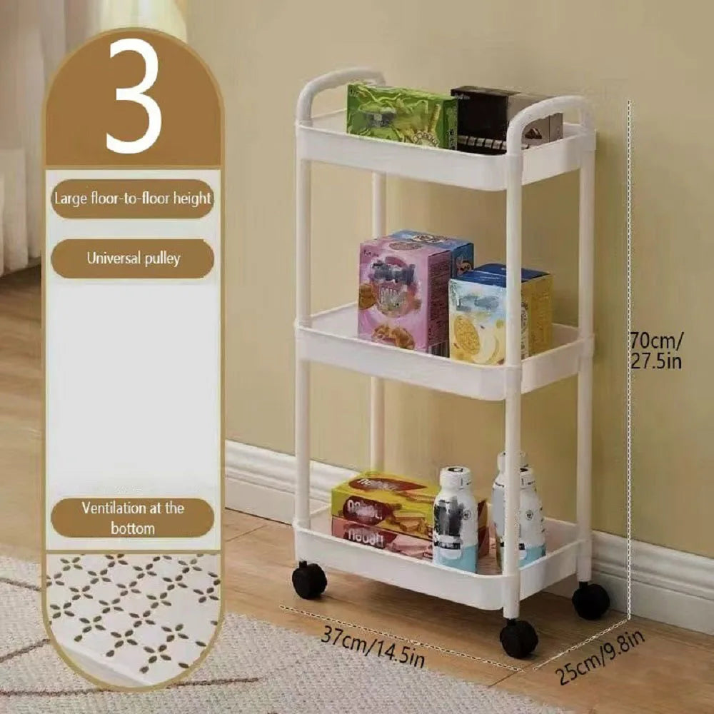 Tiered Rolling Storage Cart, Plastic Organizer Trolley