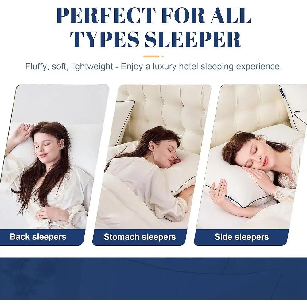 Luxury Goose Feather Down Pillows King Size Set of 2 Luxury Hotel Collection Airyfil Filling Comfort Support Sleeping Pillow