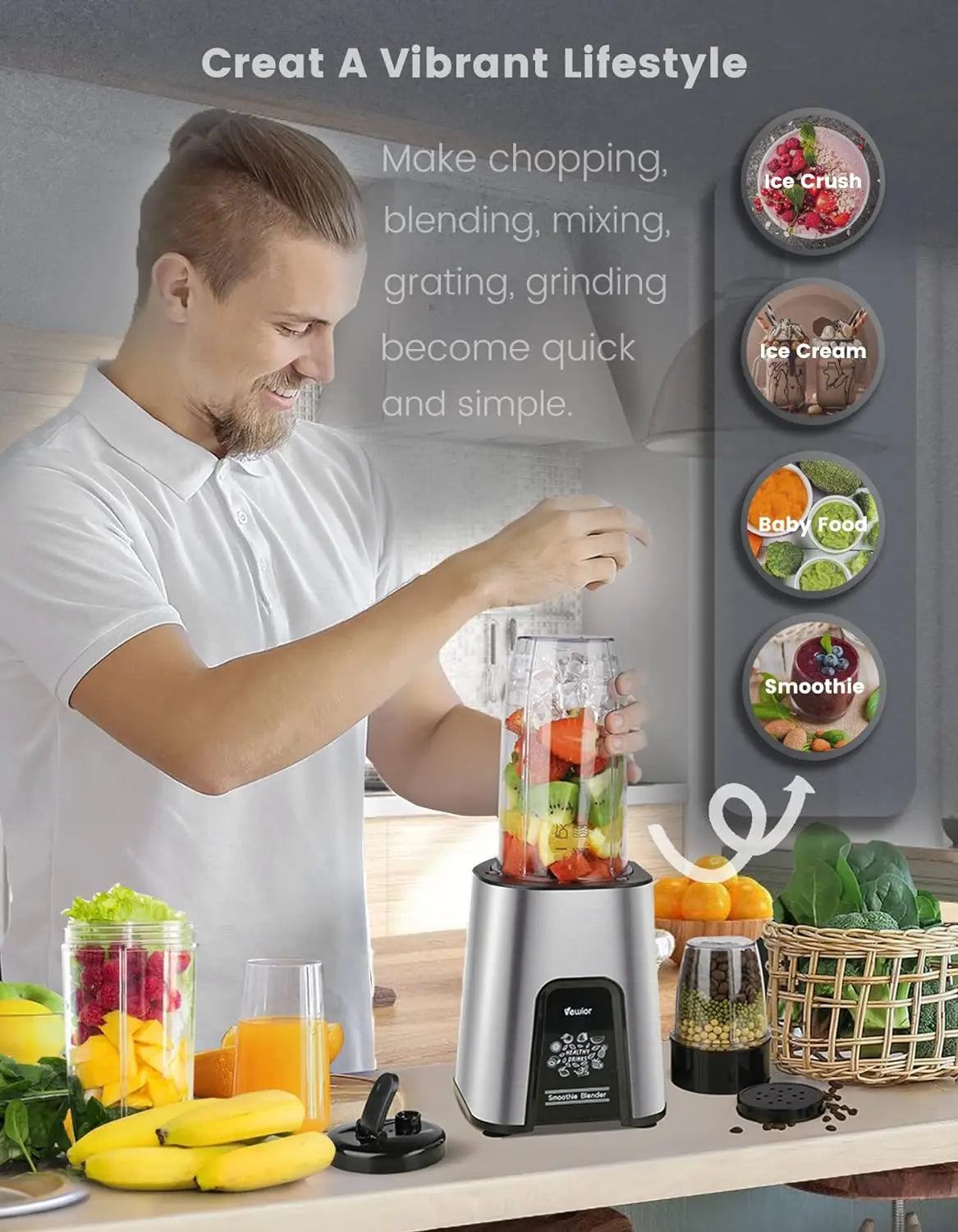 Personal 1000W Smoothie Blender for Shakes/Smoothies
