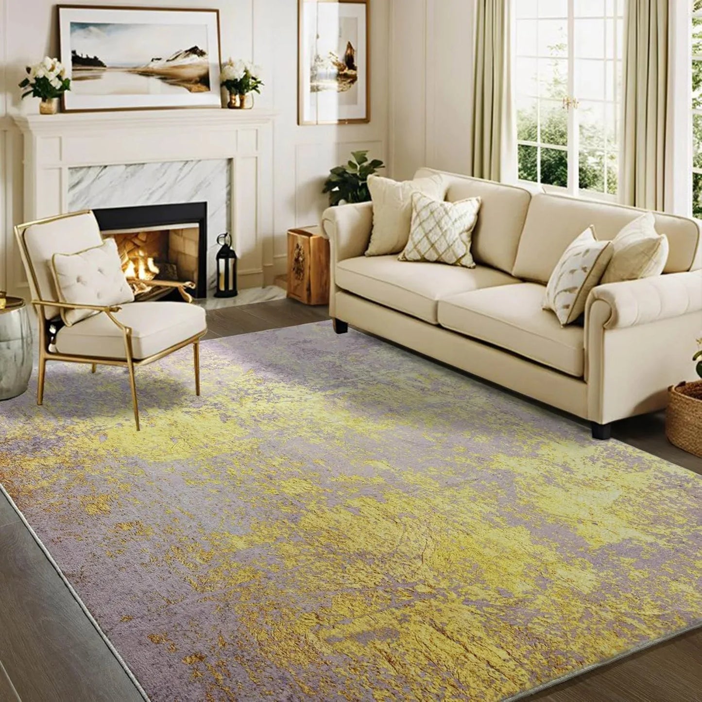 Modern Faux Cashmere Printed Area Rug, Washable