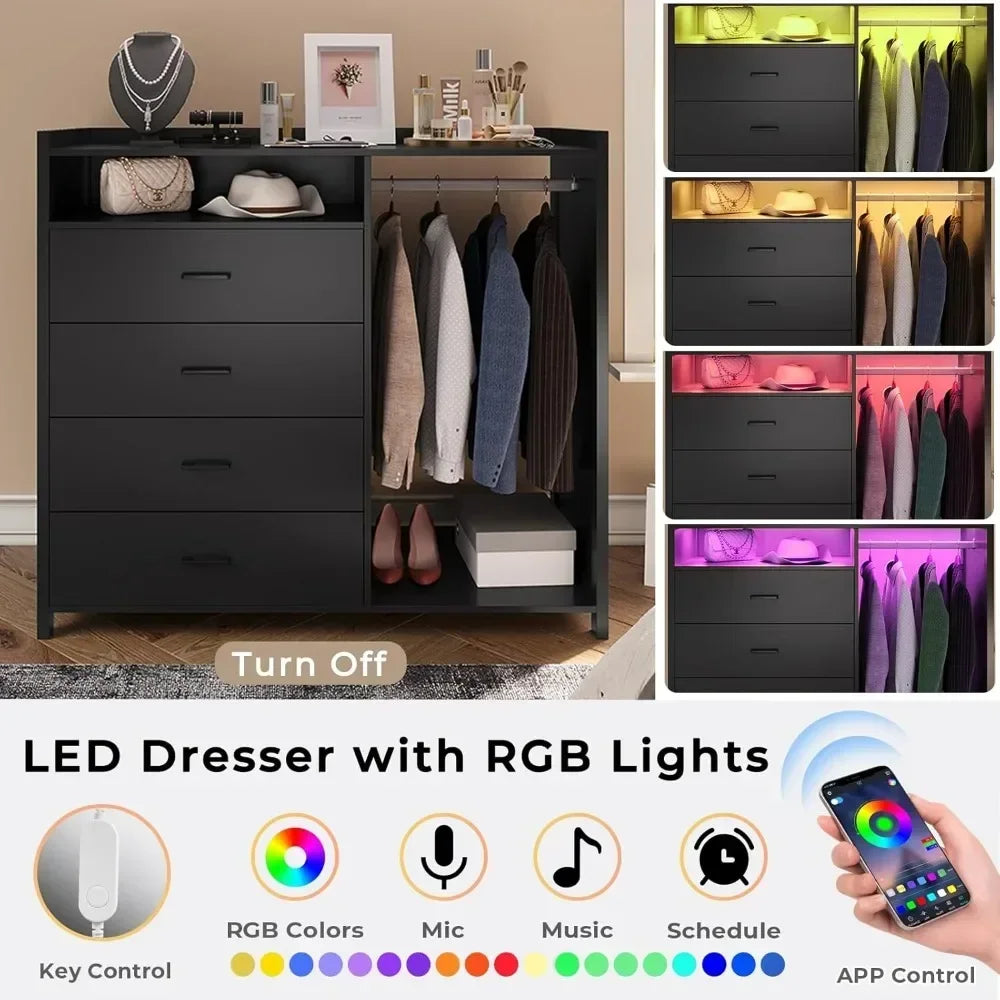 Chest of 4 Drawers with LED Lights