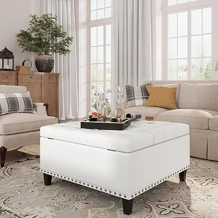 Tufted Square Ottoman Coffee Table with Storage