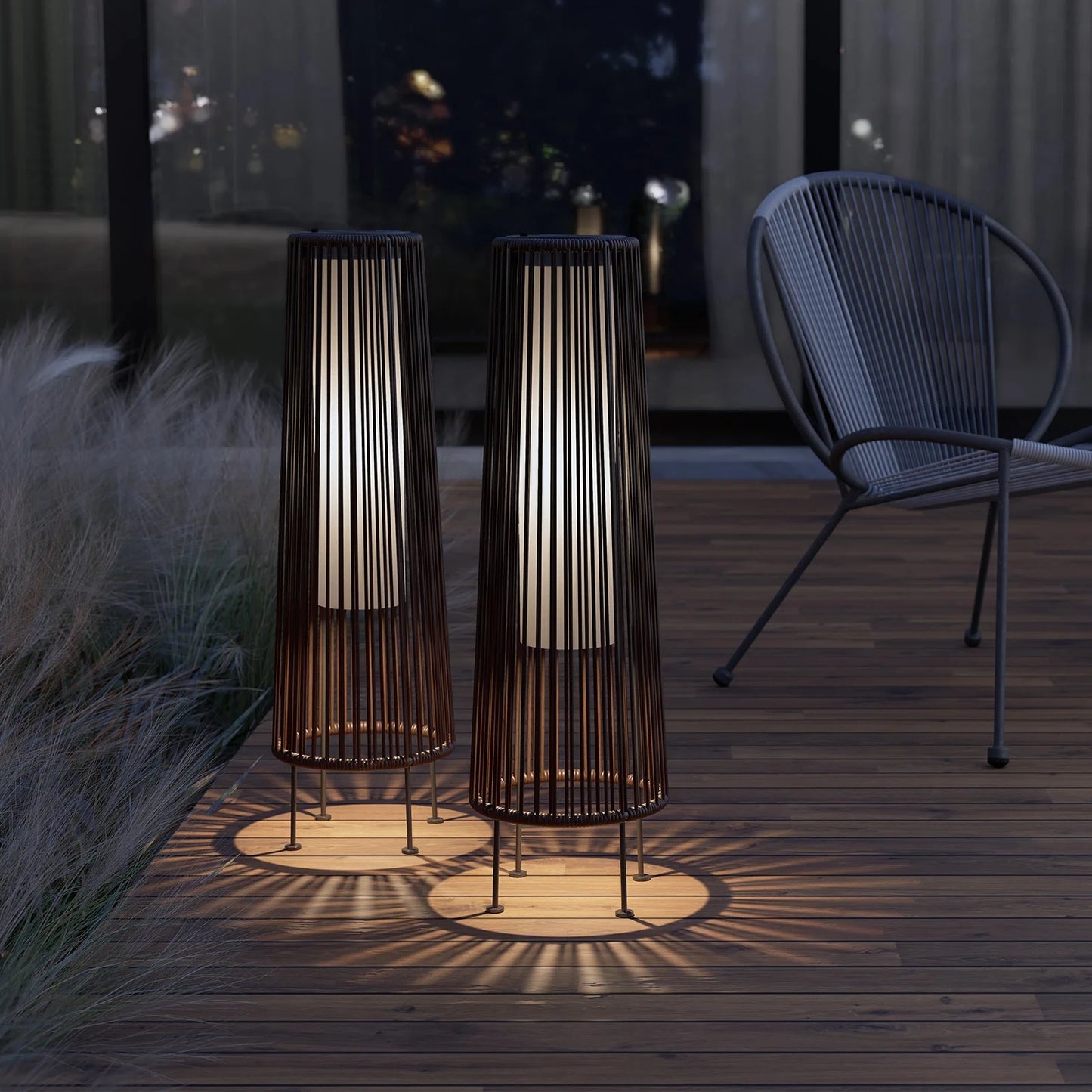 2-Piece Wicker Solar Patio Lamp