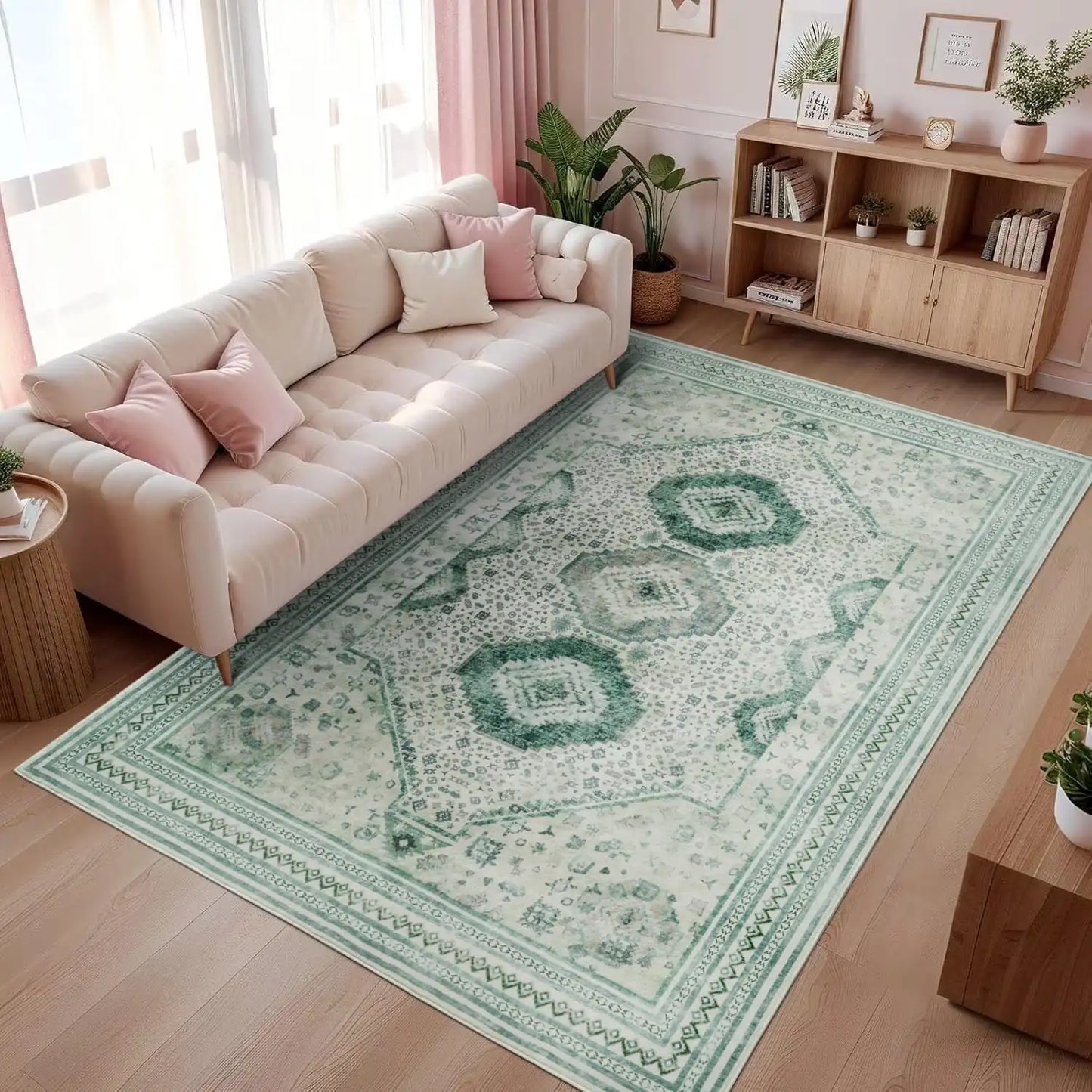 Soft Accent Vintage Print Area Rug, Washable