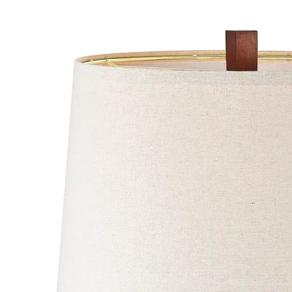 Small Wood Table Lamp With Beige Linen Shade