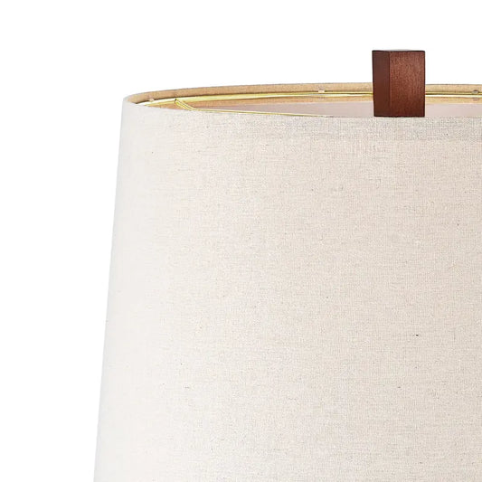 Small Wood Table Lamp With Beige Linen Shade