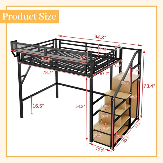 Full Size Loft Bed with Stairs and Storage