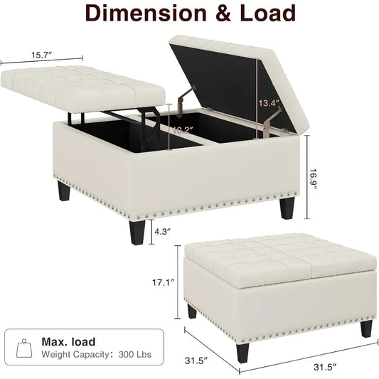 Tufted Square Ottoman Coffee Table with Storage