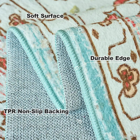 Vintage Area Rug with Non-Slip Backing, Washable