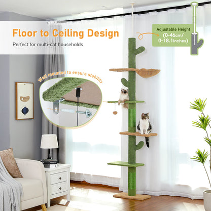5-Tier Floor to Ceiling Cat Tower, Cactus