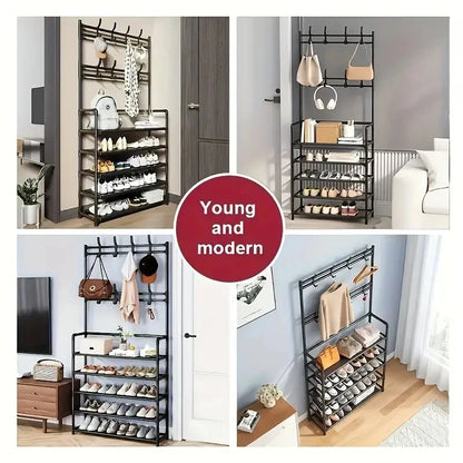Freestanding Storage Shelves with Hooks