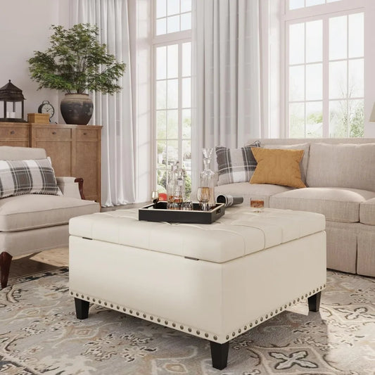 Tufted Square Ottoman Coffee Table with Storage