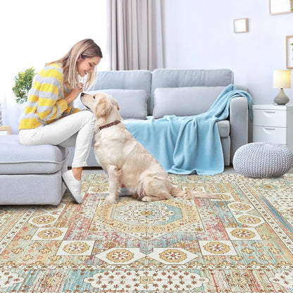 Vintage Area Rug with Non-Slip Backing, Washable