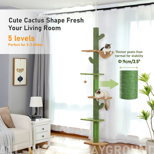 5-Tier Floor to Ceiling Cat Tower, Cactus