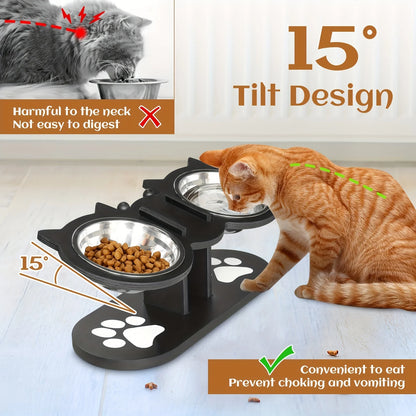 3 Stainless Steel Pet Bowls, Wood Brackets
