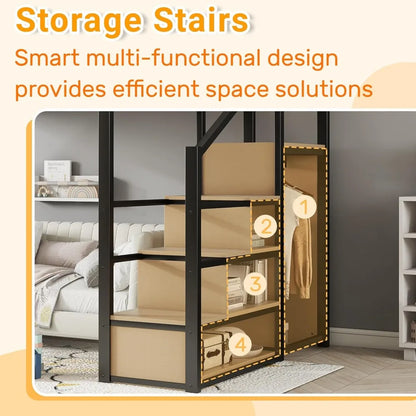 Full Size Loft Bed with Stairs and Storage