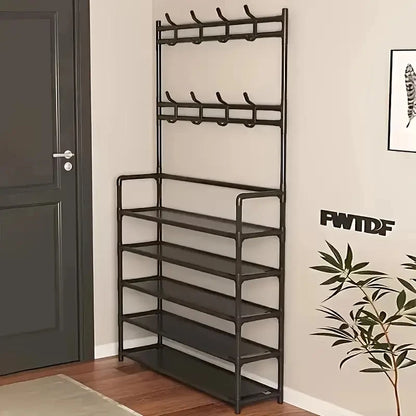 Freestanding Storage Shelves with Hooks