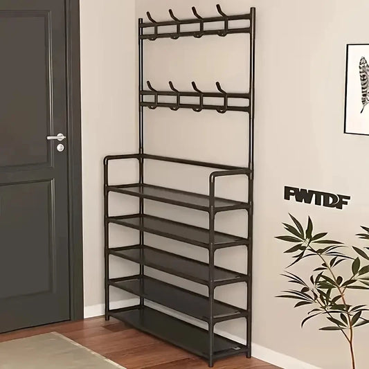 Freestanding Storage Shelves with Hooks
