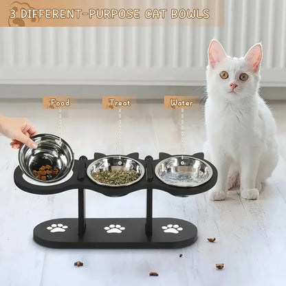3 Stainless Steel Pet Bowls, Wood Brackets