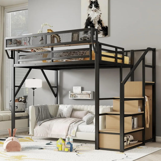 Full Size Loft Bed with Stairs and Storage