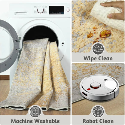 Modern Faux Cashmere Printed Area Rug, Washable
