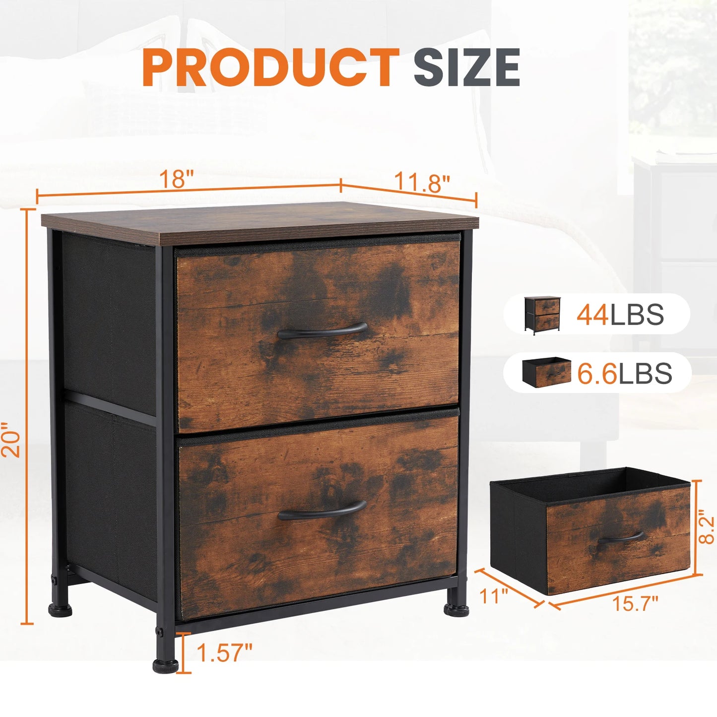 Nightstand with 2 fabric drawers