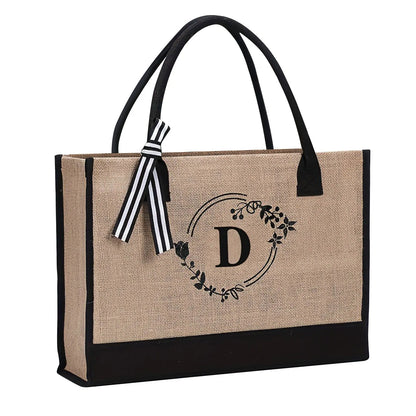 Jute/Canvas Initial Women's Shoulder Travel Bag
