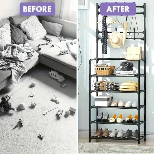 Freestanding Storage Shelves with Hooks