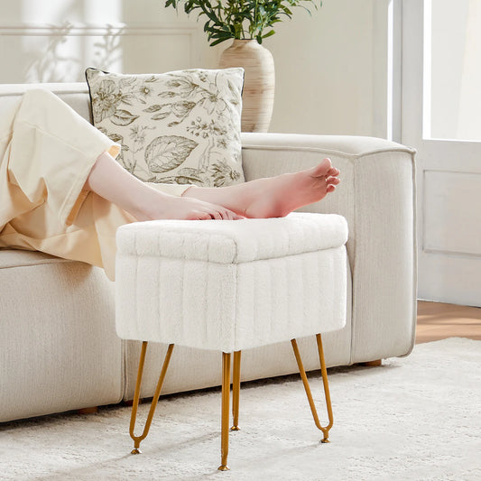 Faux Fur Hidden Storage Stool