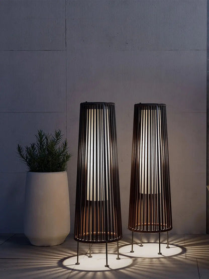 2-Piece Wicker Solar Patio Lamp