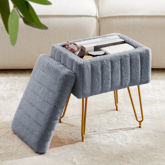 Faux Fur Hidden Storage Stool