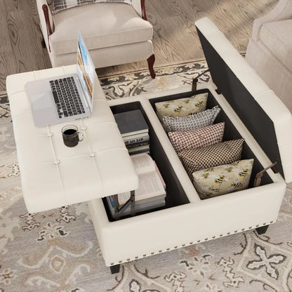 Tufted Square Ottoman Coffee Table with Storage