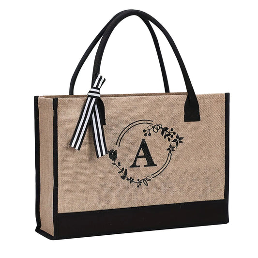 Jute/Canvas Initial Women's Shoulder Travel Bag