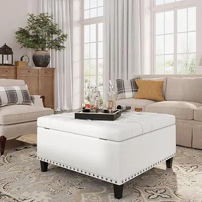 Tufted Square Ottoman Coffee Table with Storage